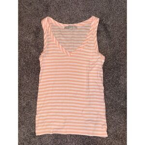 LOFT Women's Peach Striped Sleeveless Tank Top - Small